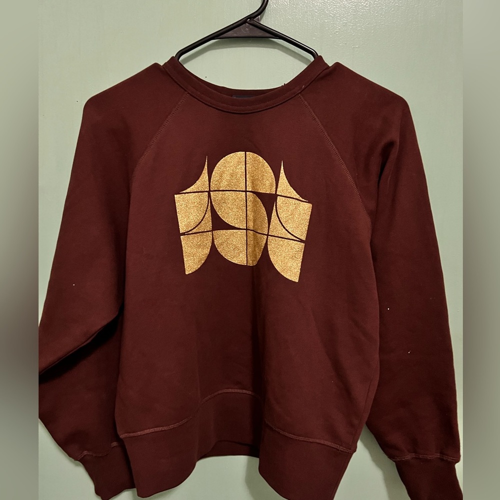 Soeur Brown Crew Neck Sweater with Gold Design